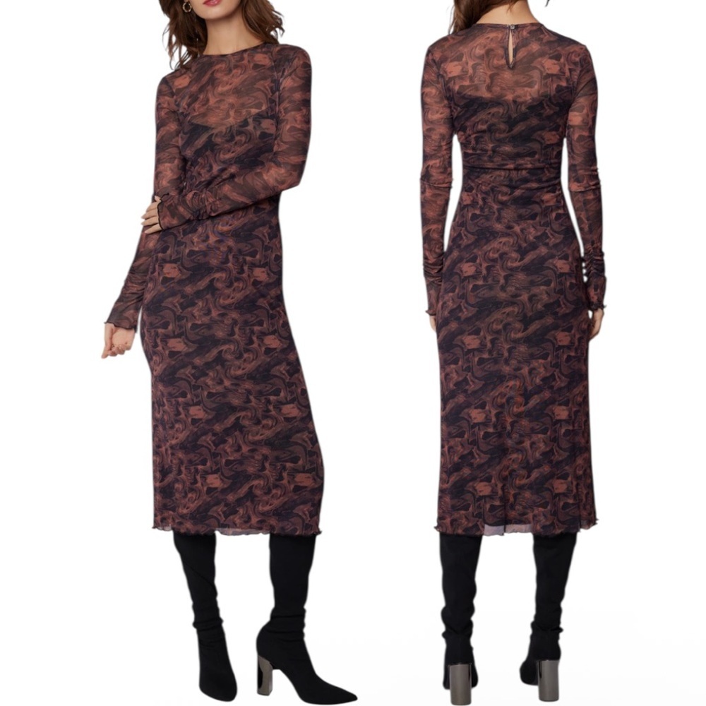 NWT Lost + Wander Contessa Long Sleeve Mesh Midi Dress Sz Large